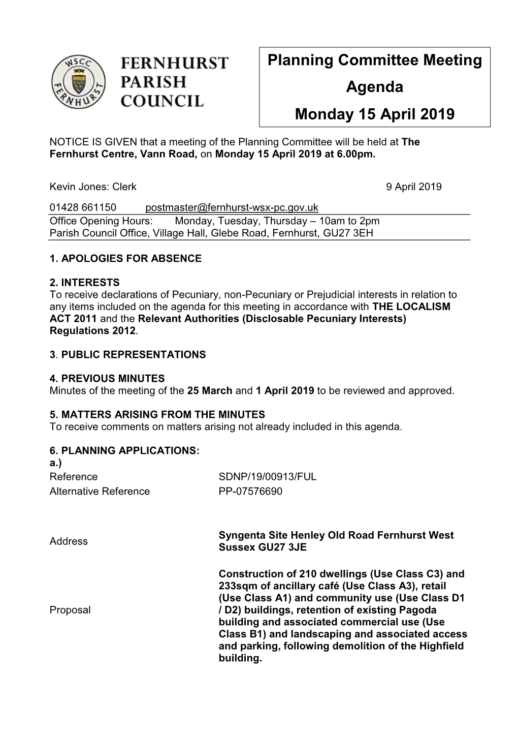 Planning Committee Meeting Agenda Monday