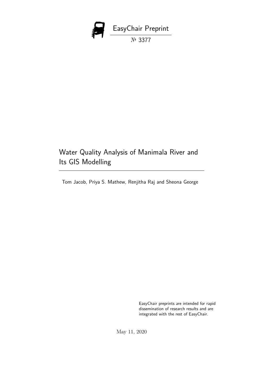Easychair Preprint Water Quality Analysis of Manimala River and Its