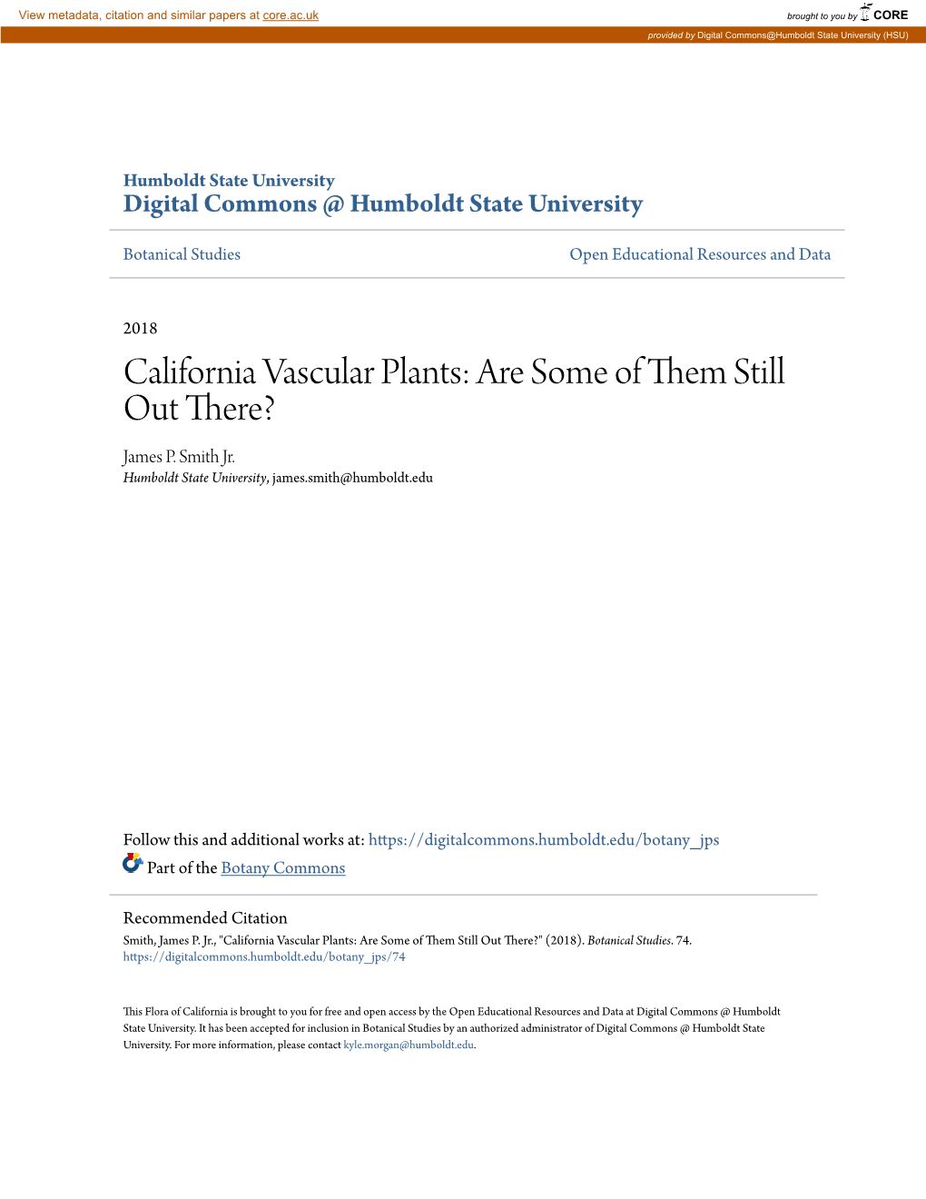 California Vascular Plants: Are Some of Them Still out There? James P