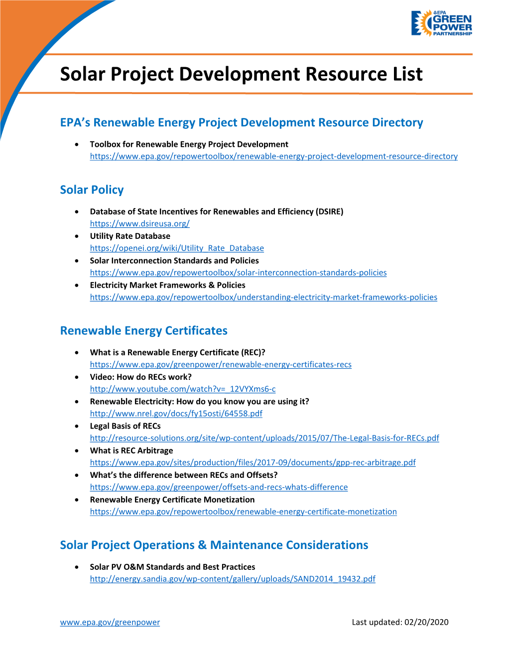 Solar Project Development Resource List (PDF)