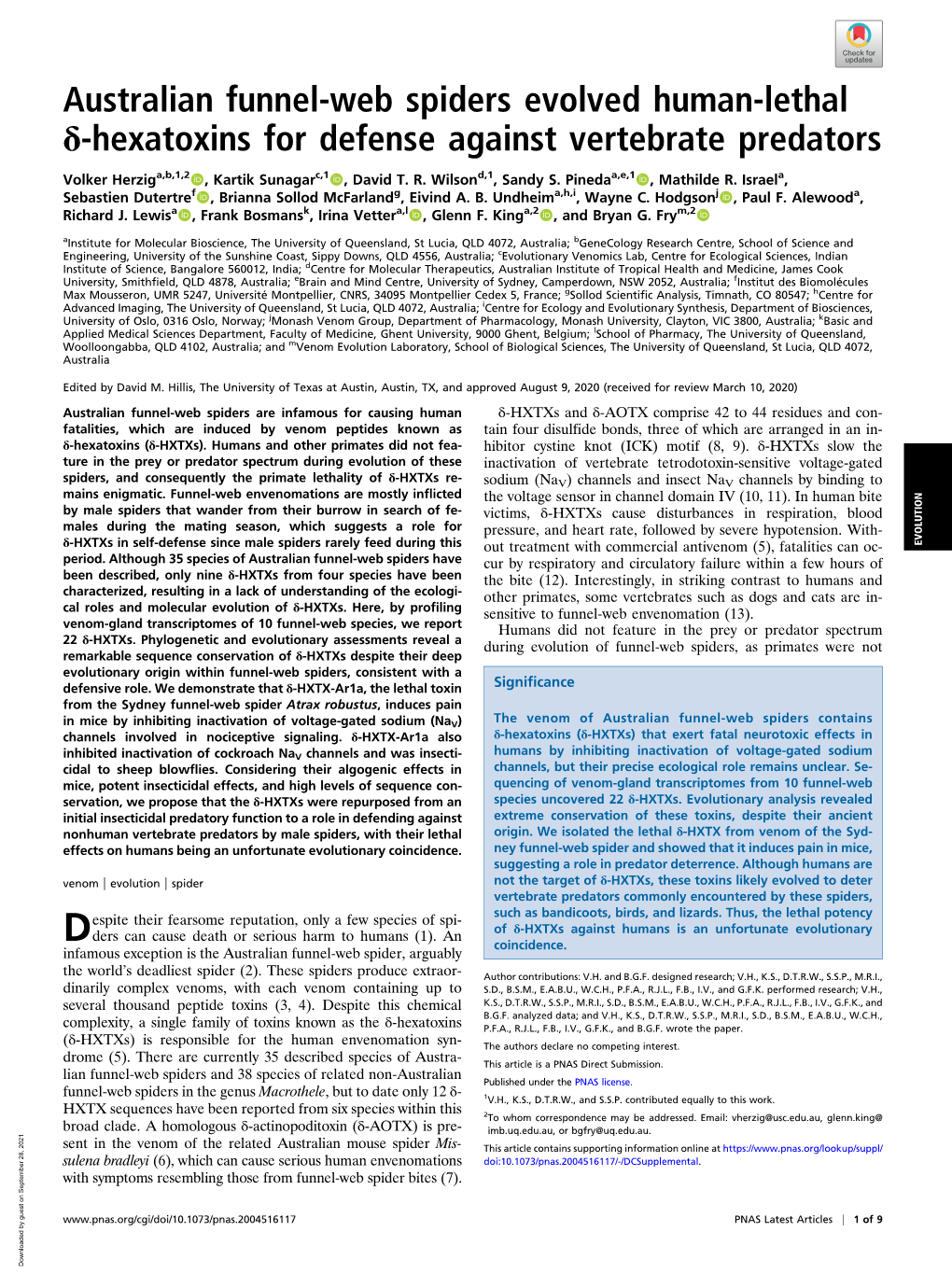 Australian Funnel-Web Spiders Evolved Human-Lethal Δ-Hexatoxins for Defense Against Vertebrate Predators