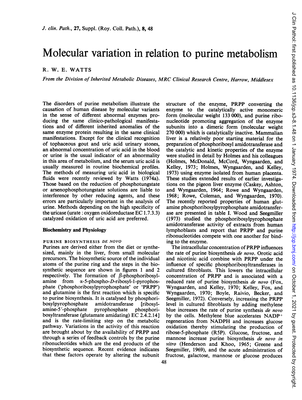 Molecular Variation in Relation to Purine Metabolism