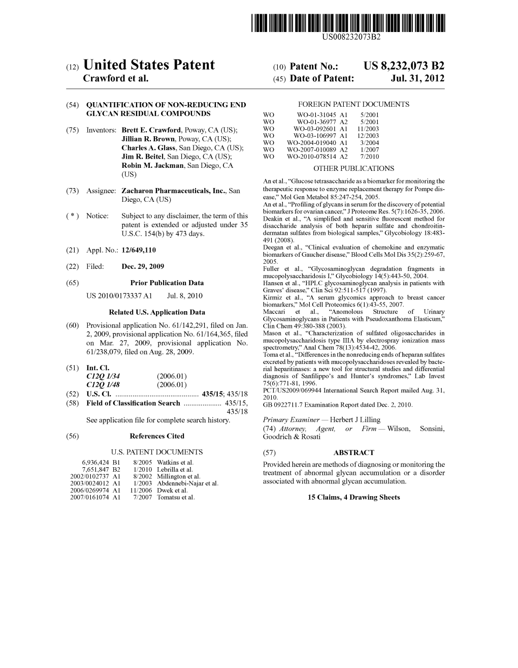 (12) United States Patent (10) Patent No.: US 8,232,073 B2 Crawford Et Al