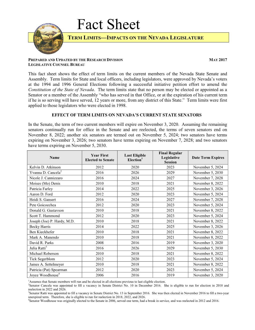 Term Limits—Impacts on the Nevada Legislature