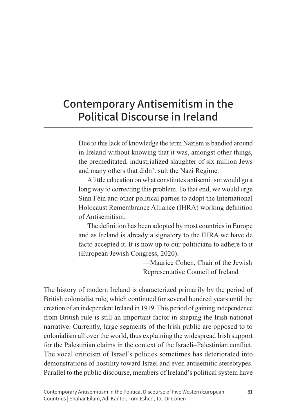 Contemporary Antisemitism in the Political Discourse in Ireland