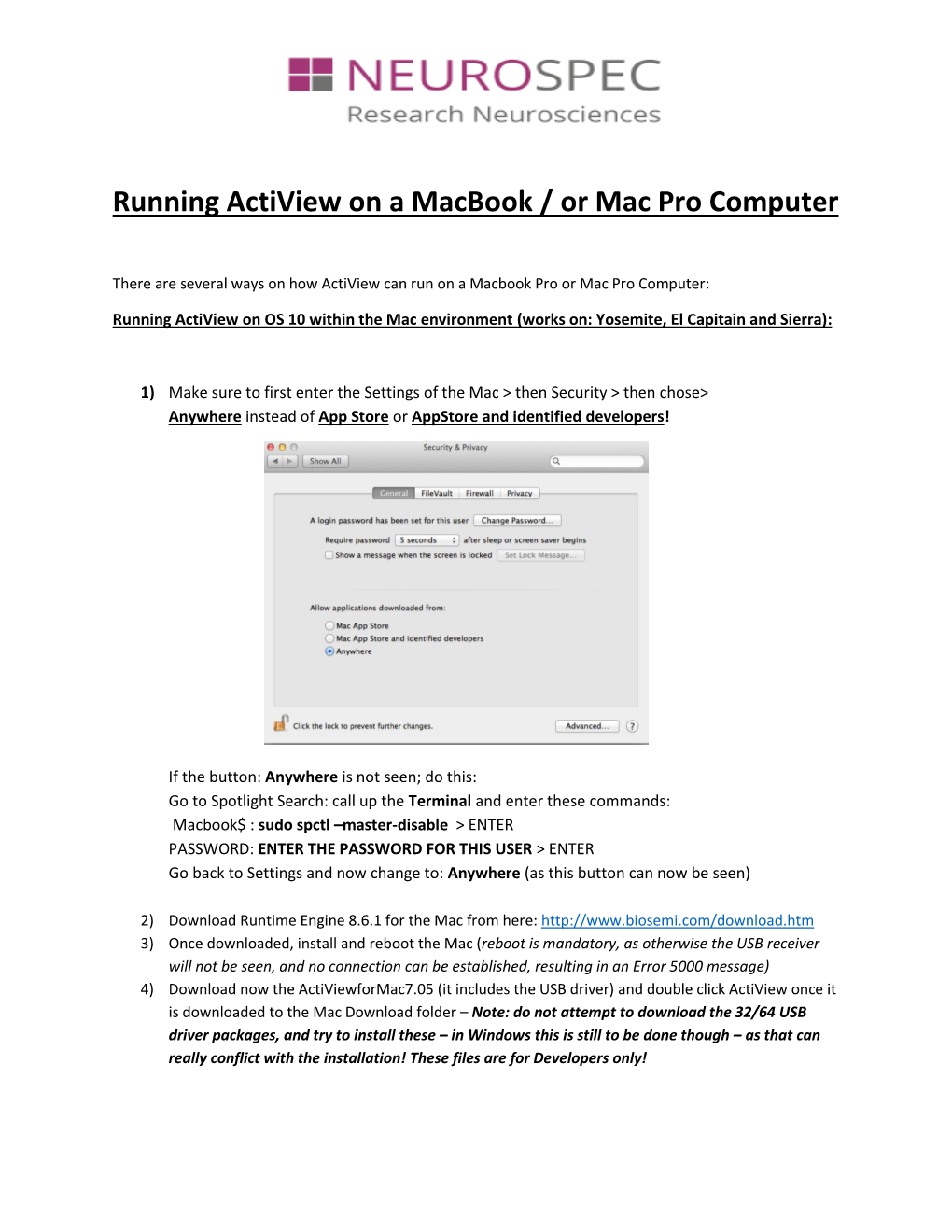 Running Actiview on a Macbook / Or Mac Pro Computer