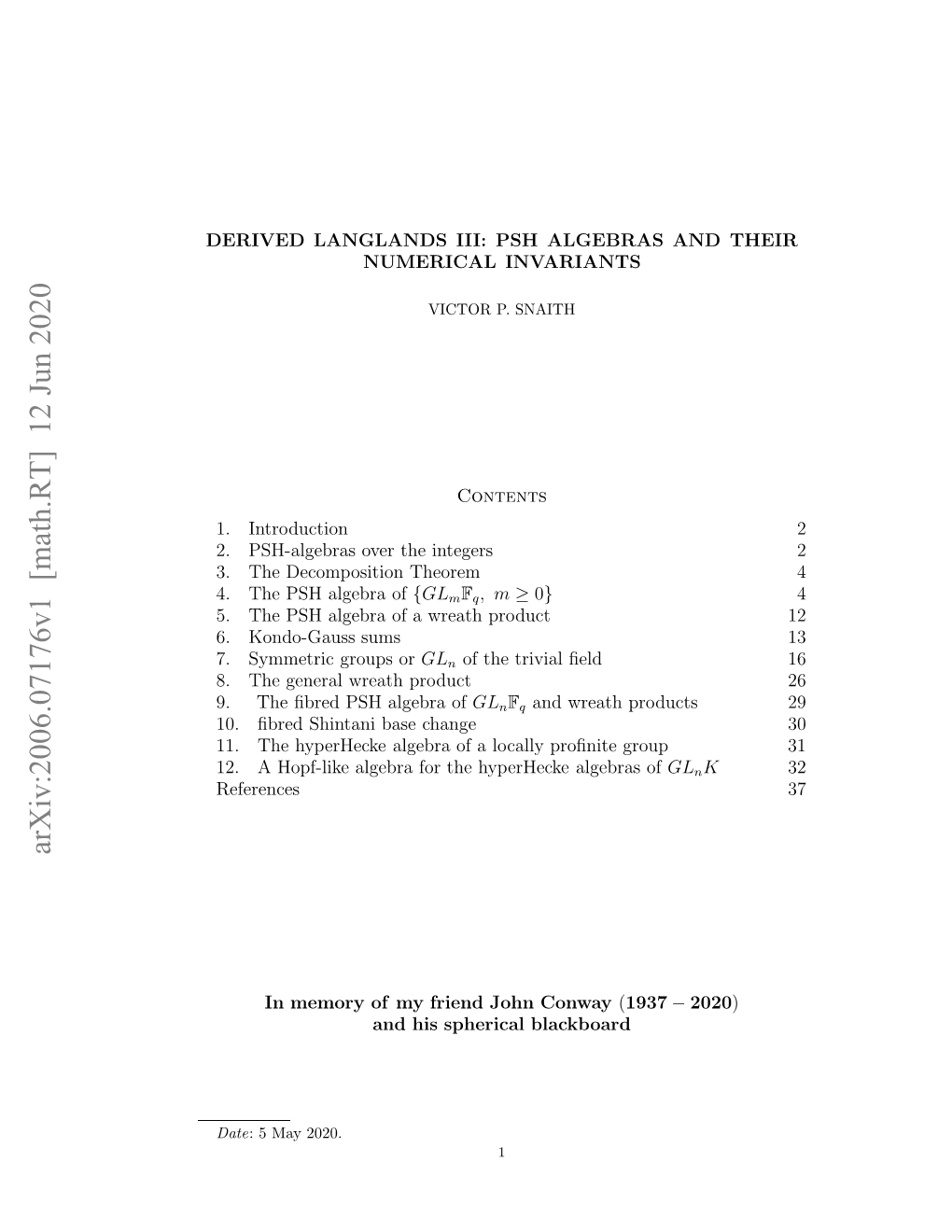 Arxiv:2006.07176V1 [Math.RT]