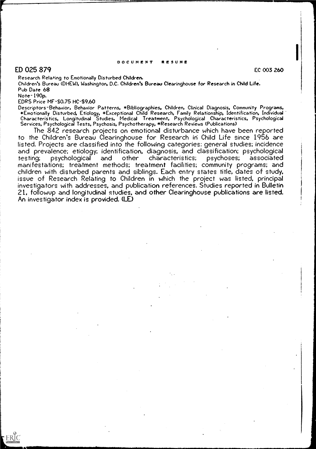 Issue of Research Relating to Children in Which the Project Was Listed, Principal Investigators with Addresses, and Publication References