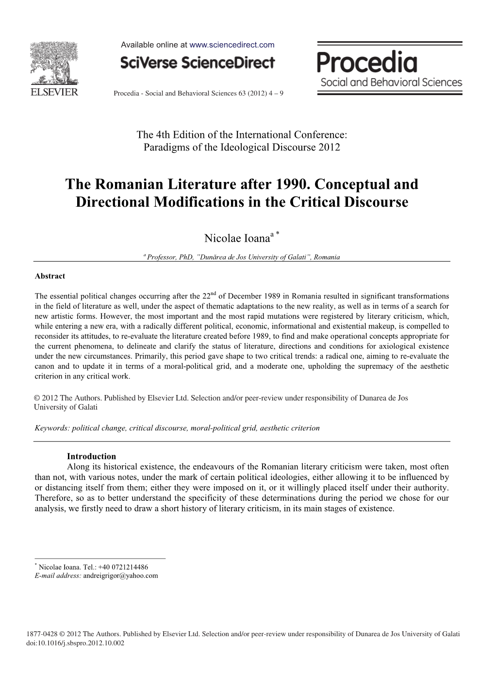 The Romanian Literature After 1990. Conceptual and Directional Modifications in the Critical Discourse