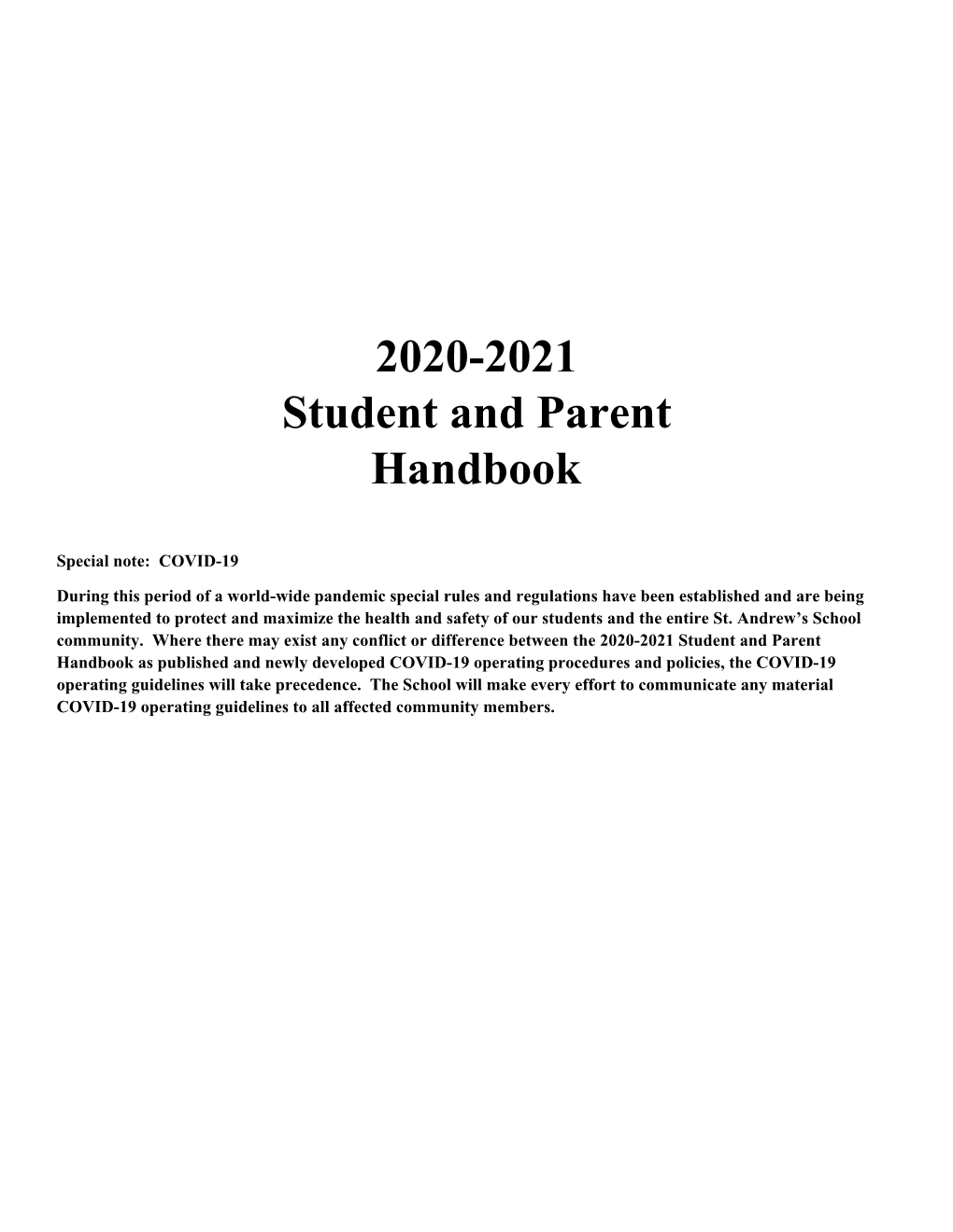 2020-2021 Student and Parent Handbook