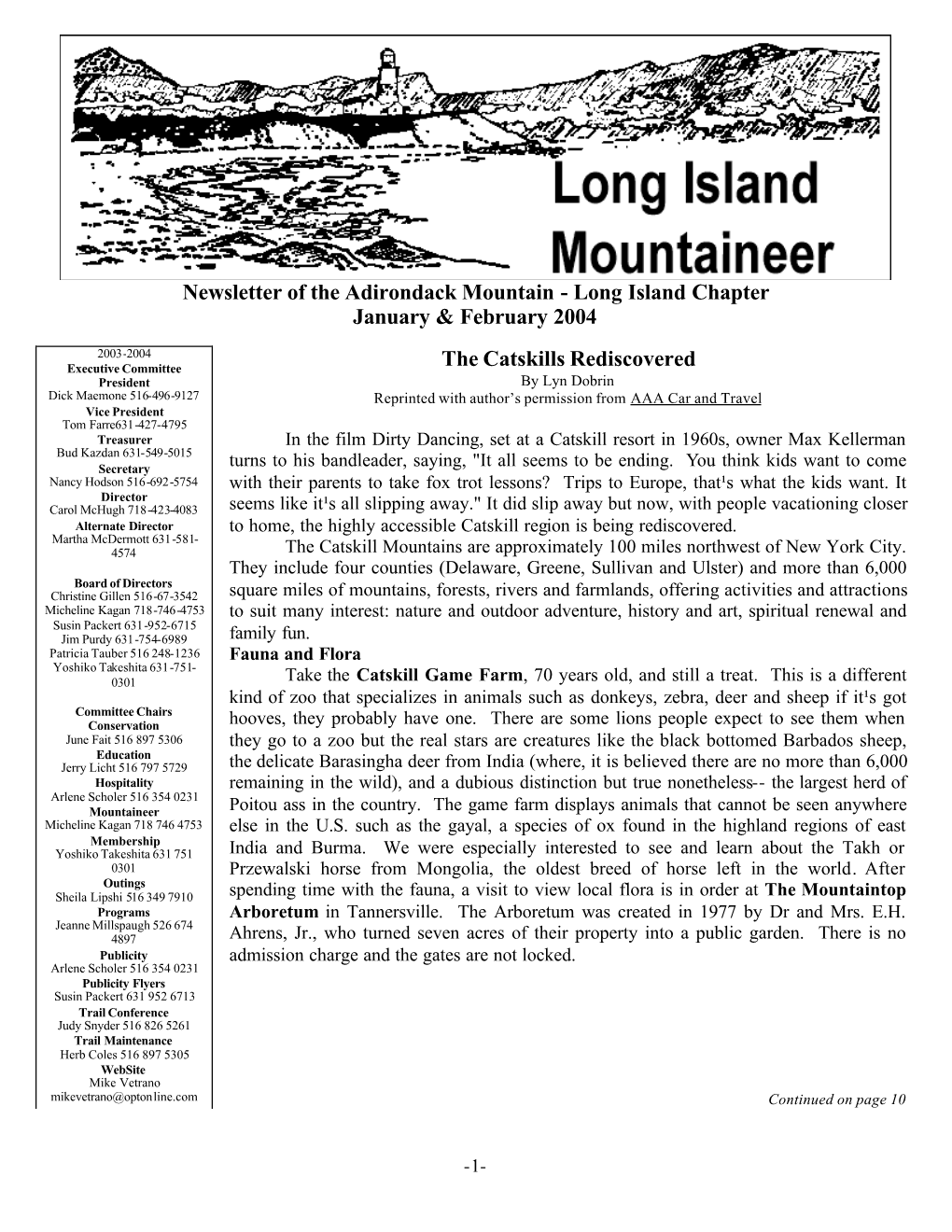 Newsletter of the Adirondack Mountain - Long Island Chapter January & February 2004