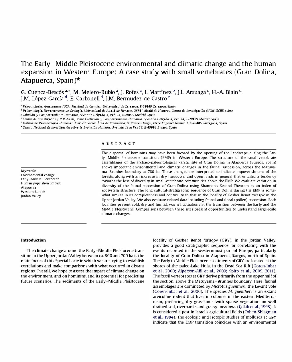The Early-Middle Pleistocene Environmental and Climatic Change