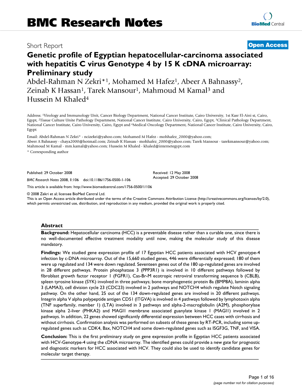 Genetic Profile of Egyptian Hepatocellular-Carcinoma