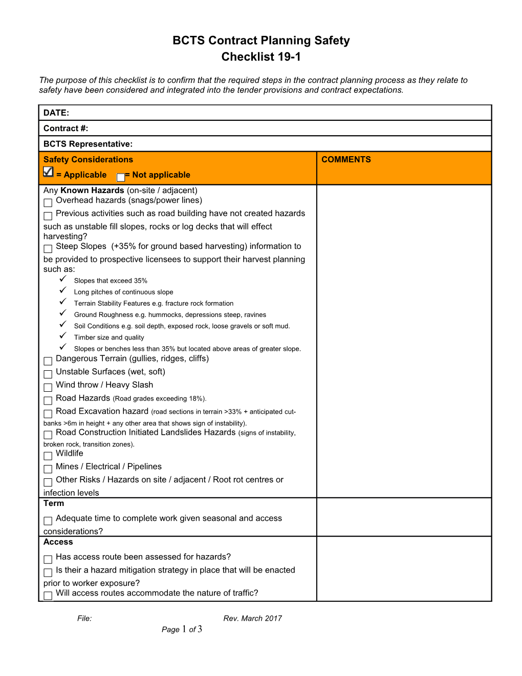 Appendix 1Q Checklist 18-1: BCTS Timber Sale Planning Safety