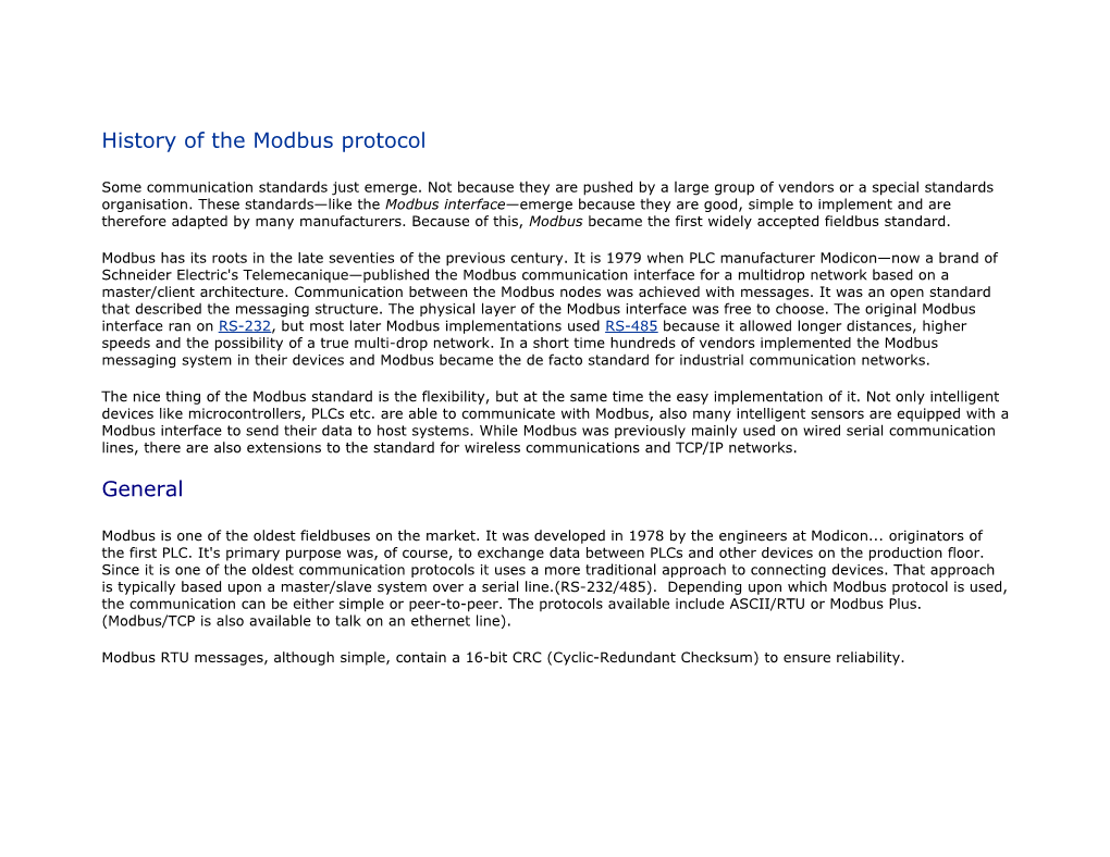 History of the Modbus Protocol