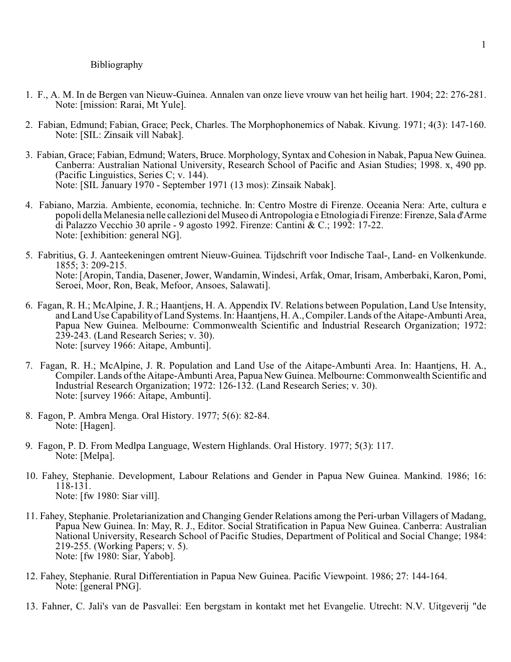 1 Bibliography 1. F., AM in De Bergen Van Nieuw-Guinea. Annalen Van Onze Lieve Vrouw Van Het Heilig Hart. 1904