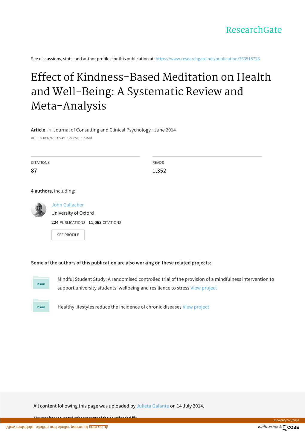 Effect of Kindness-Based Meditation on Health and Well-Being: a Systematic Review and Meta-Analysis