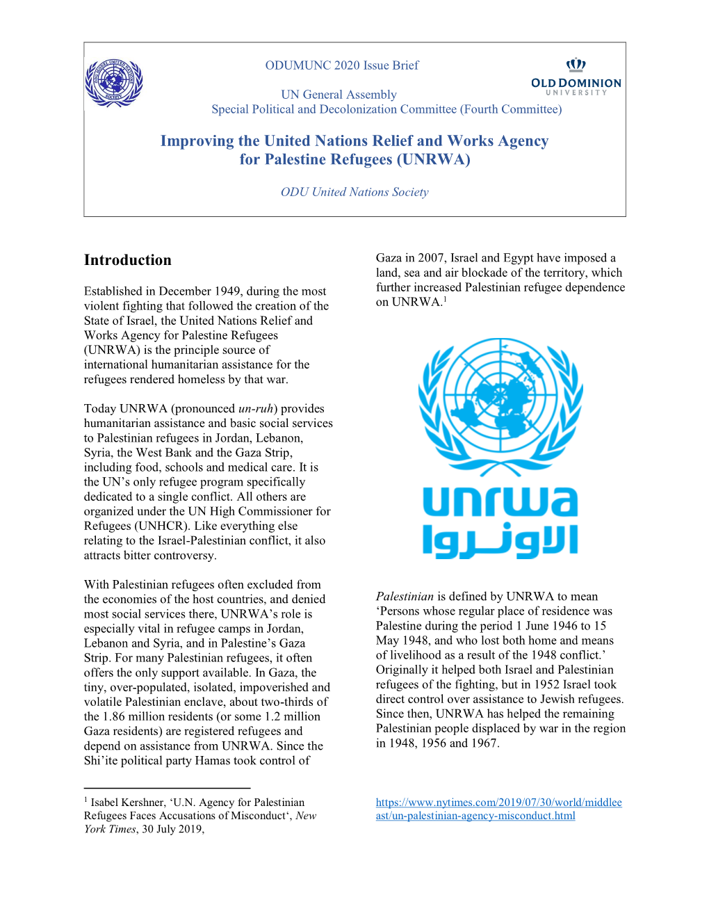 Improving the United Nations Relief and Works Agency for Palestine Refugees (UNRWA)