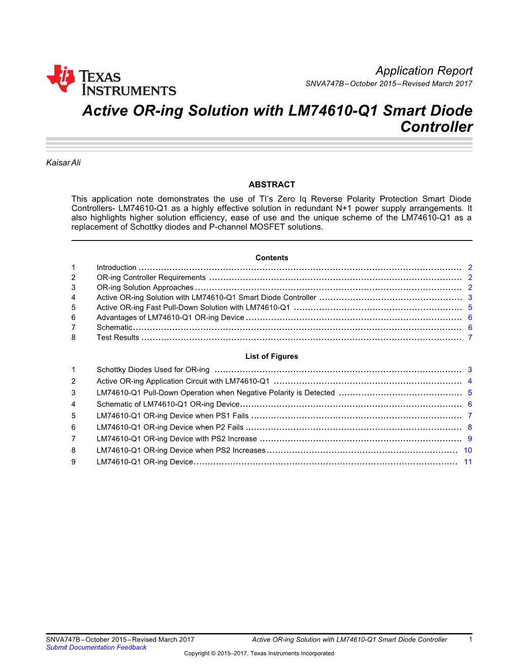 Active OR-Ing Solution with LM74610 Smart Diode Controller (Rev. B)