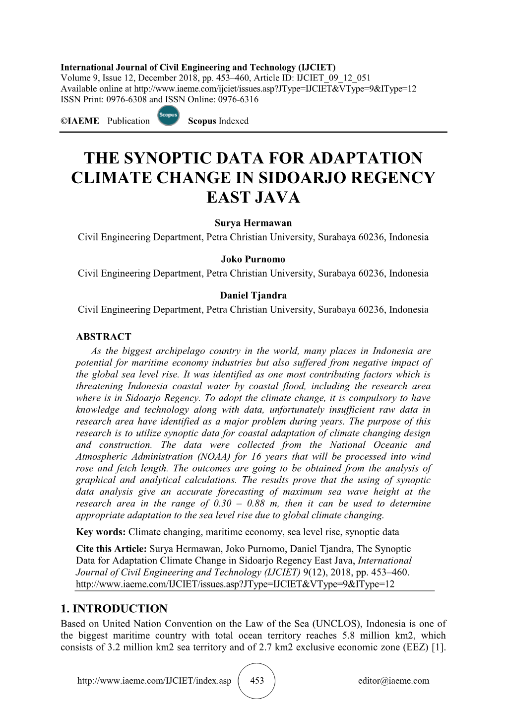 The Synoptic Data for Adaptation Climate Change in Sidoarjo Regency East Java