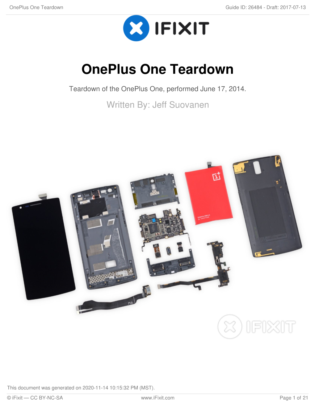 Oneplus One Teardown Guide ID: 26484 - Draft: 2017-07-13