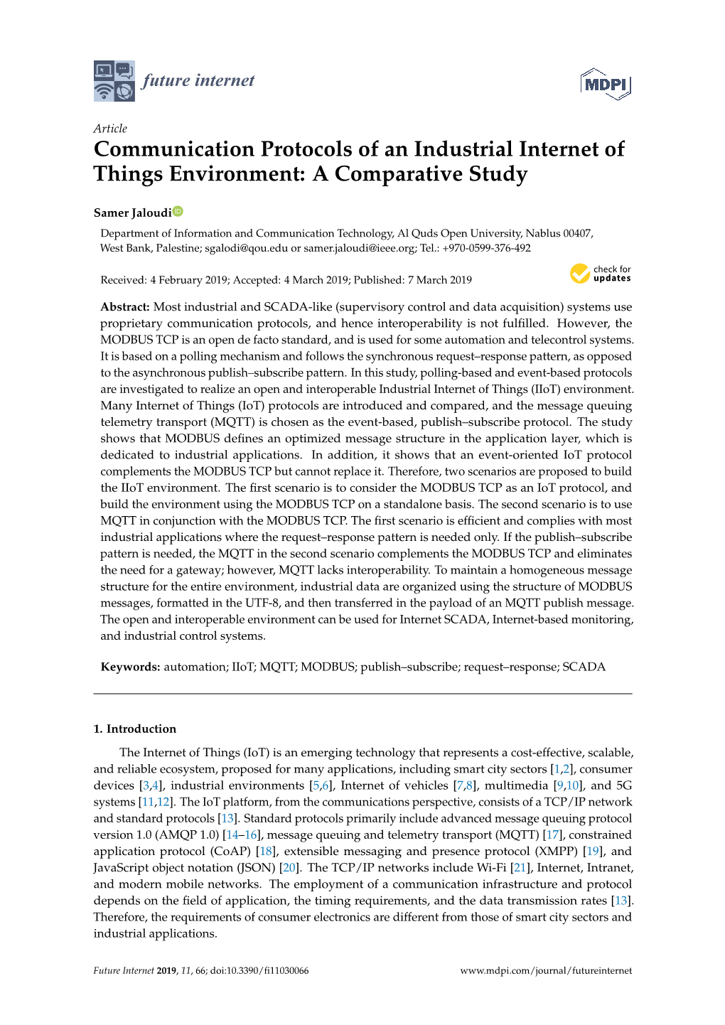 Communication Protocols of an Industrial Internet of Things Environment: a Comparative Study