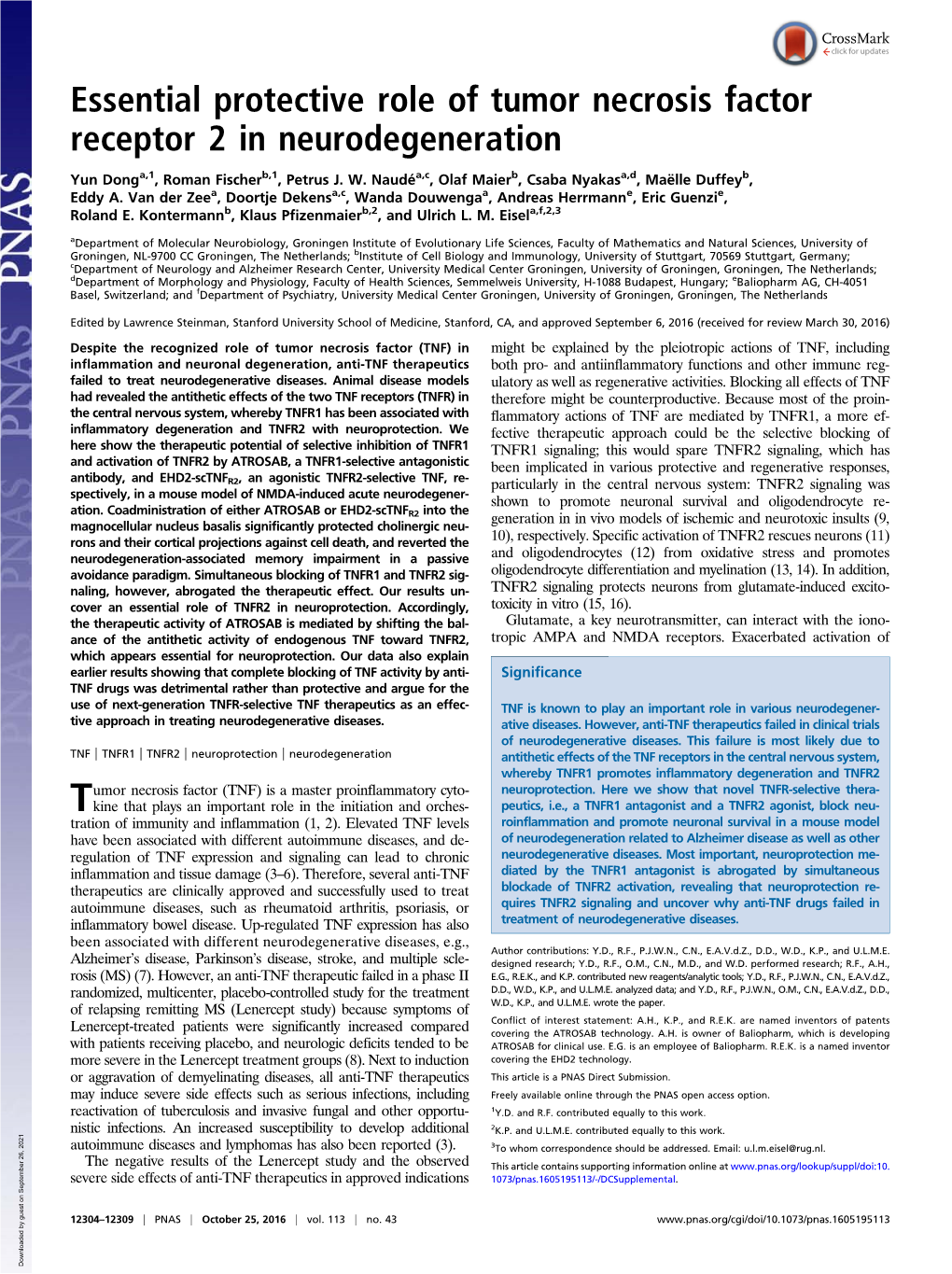 Essential Protective Role of Tumor Necrosis Factor Receptor 2 in Neurodegeneration