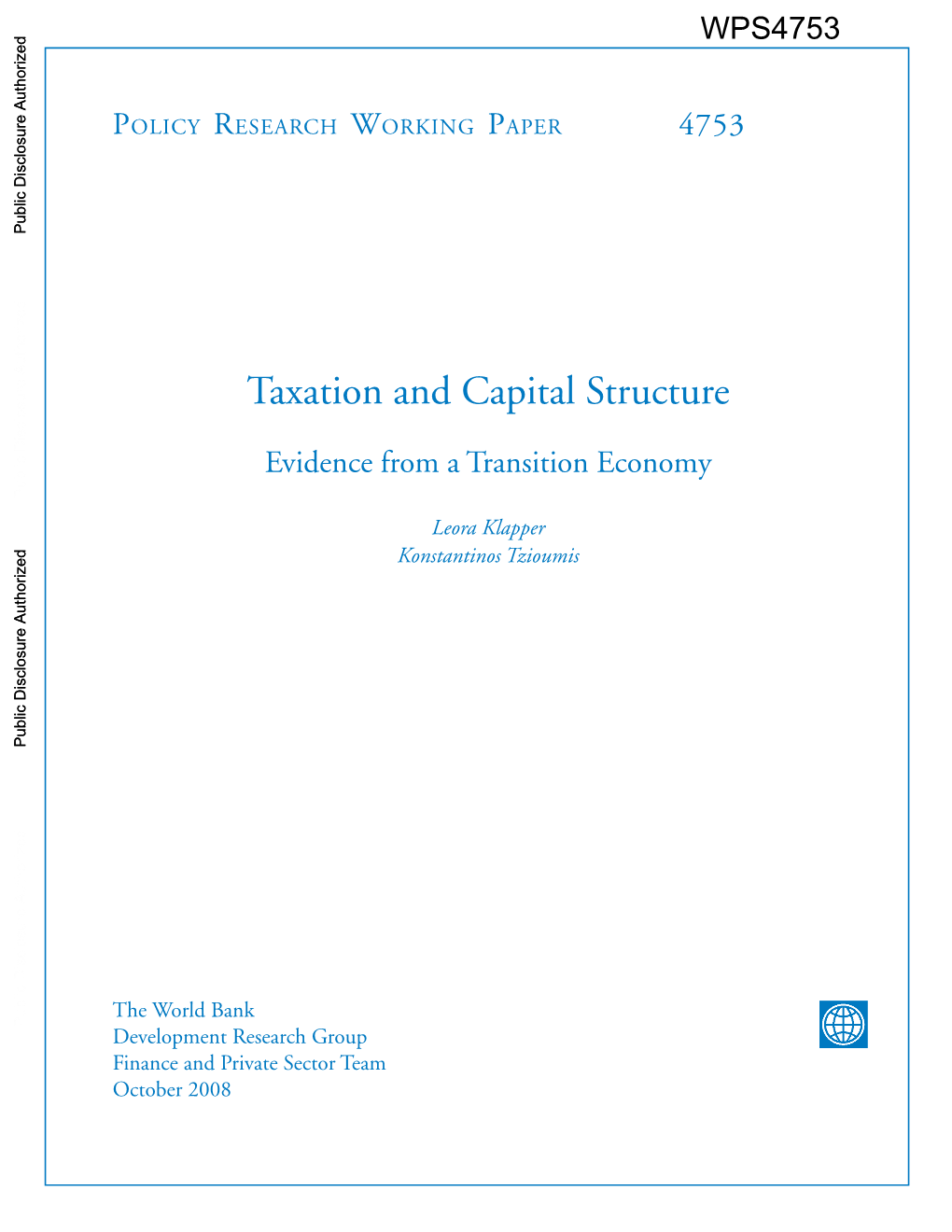 Taxation and Capital Structure