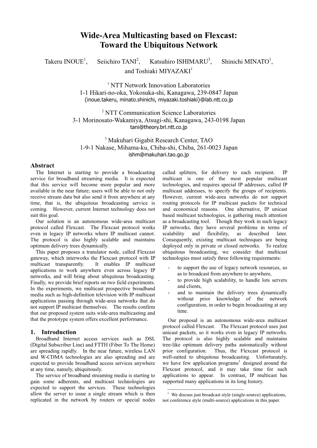 Wide-Area Multicasting Based on Flexcast: Toward the Ubiquitous Network