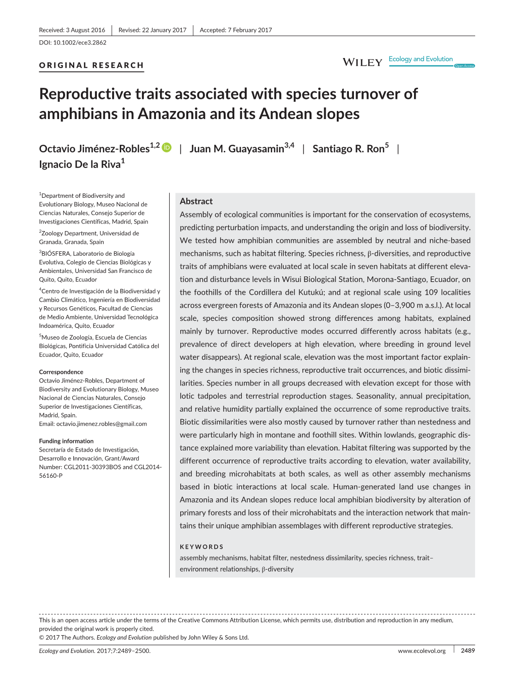 Reproductive Traits Associated with Species Turnover of Amphibians in Amazonia and Its Andean Slopes