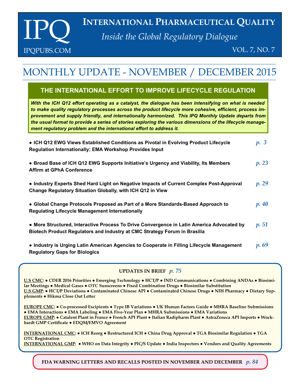 Monthly Update - November / December 2015