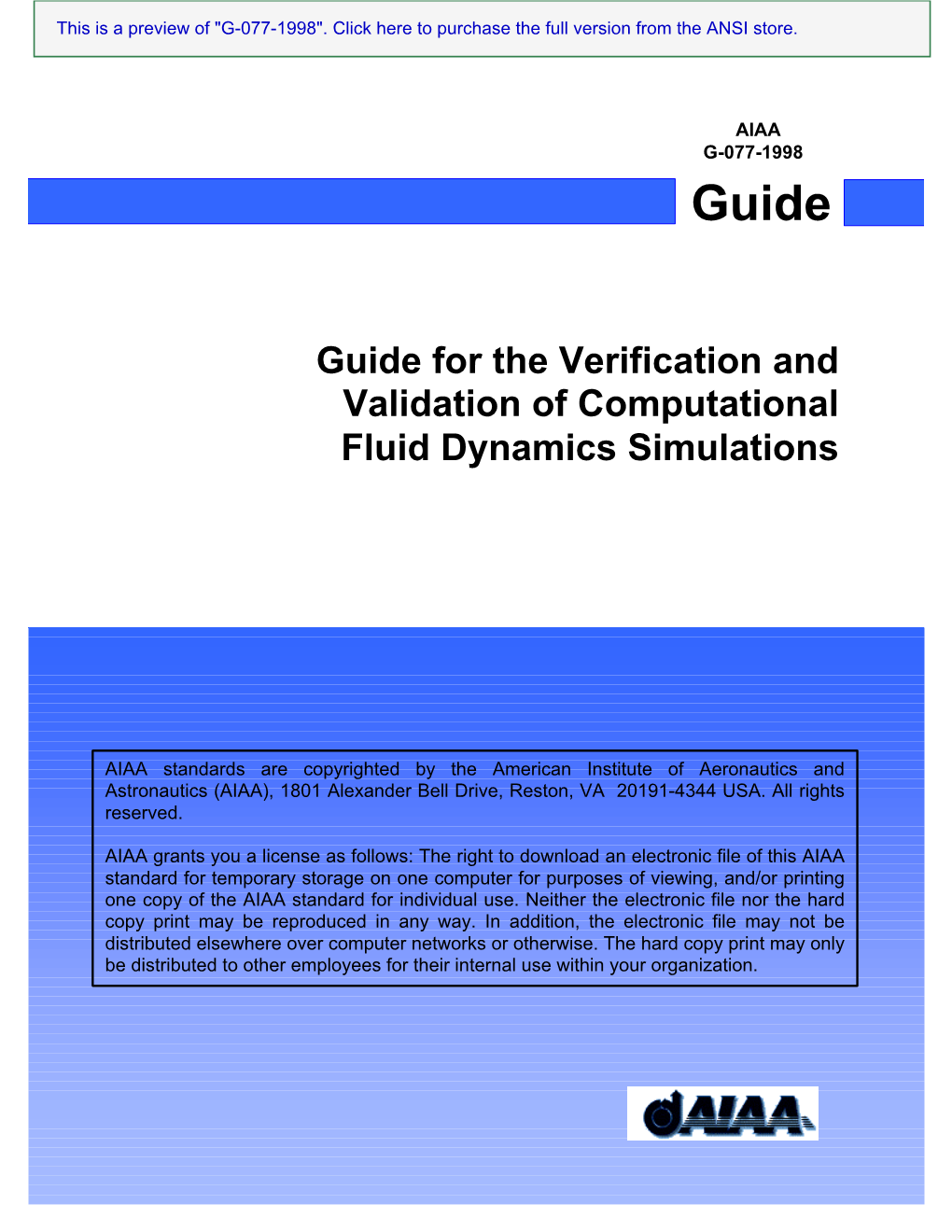 Guide for the Verification and Validation of Computational Fluid Dynamics Simulations