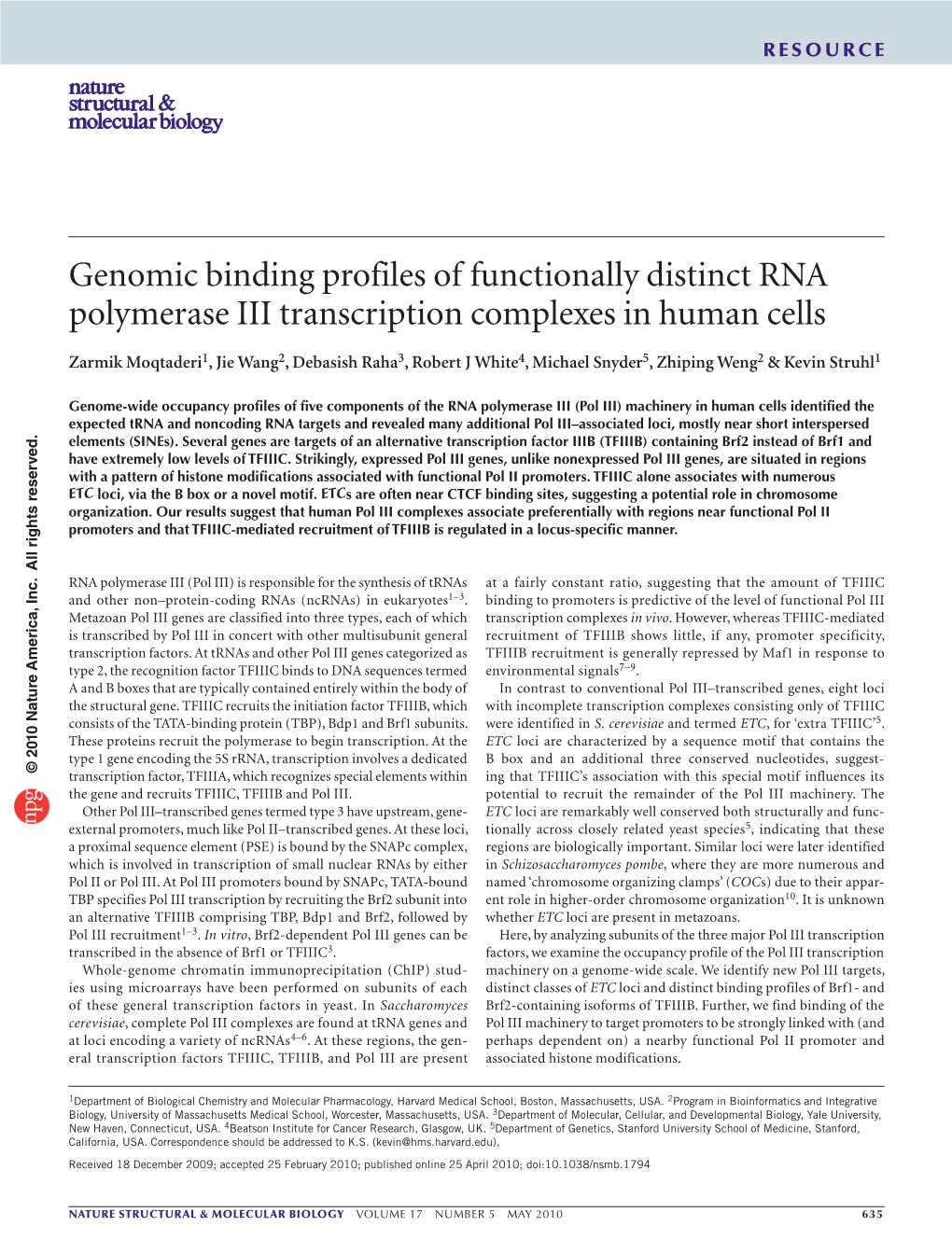 Genomic Binding Profiles of Functionally Distinct RNA Polymerase III Transcription Complexes in Human Cells