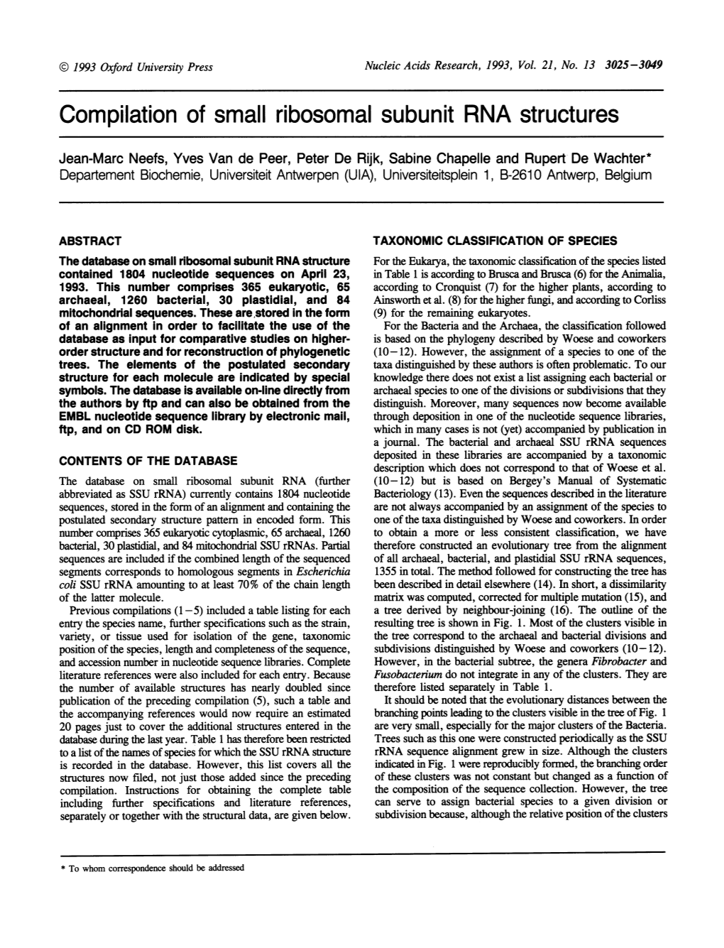 Compilation of Small Ribosomal Subunit RNA Structures