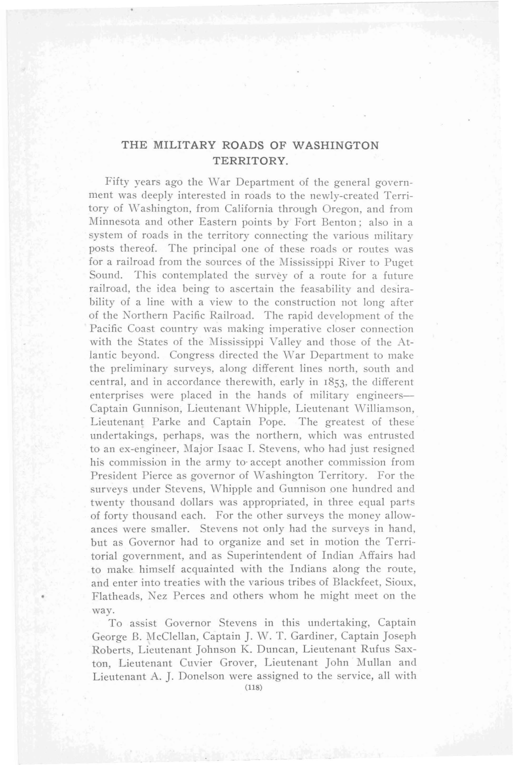 The Military Roads of Washington Territory