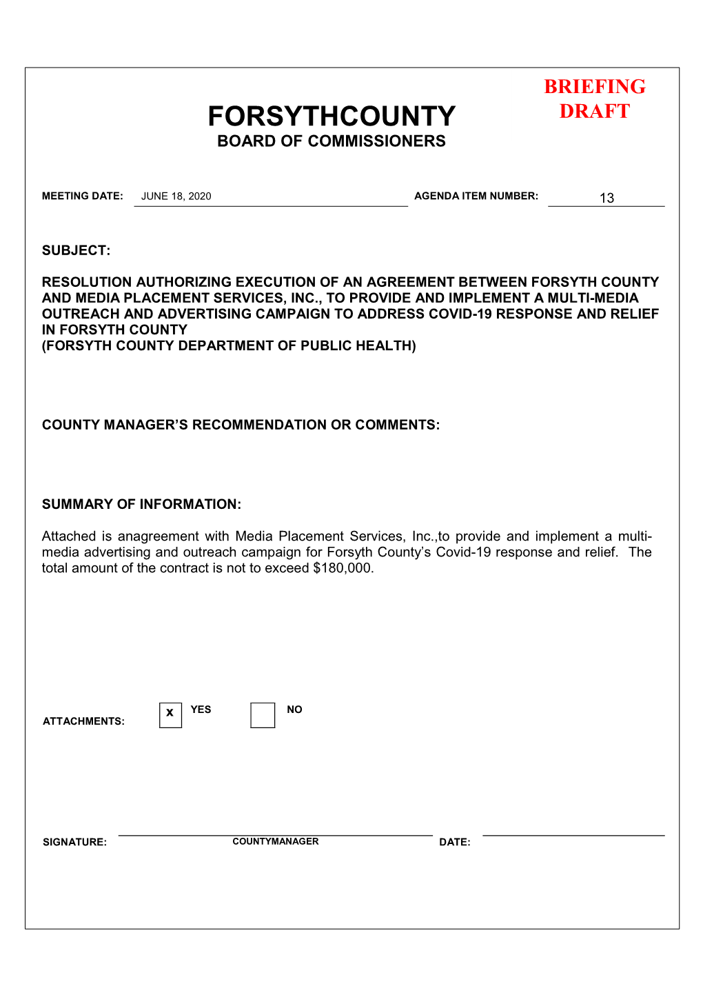 Resolution Authorizing Execution of an Agreement