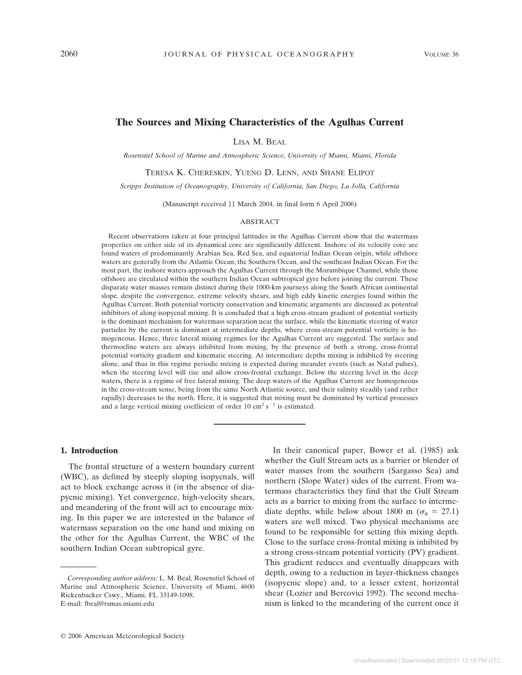 The Sources and Mixing Characteristics of the Agulhas Current