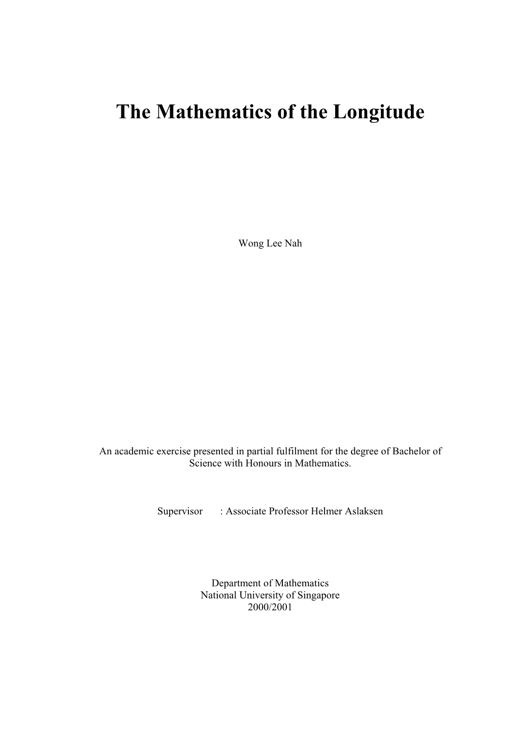 The Mathematics of the Longitude