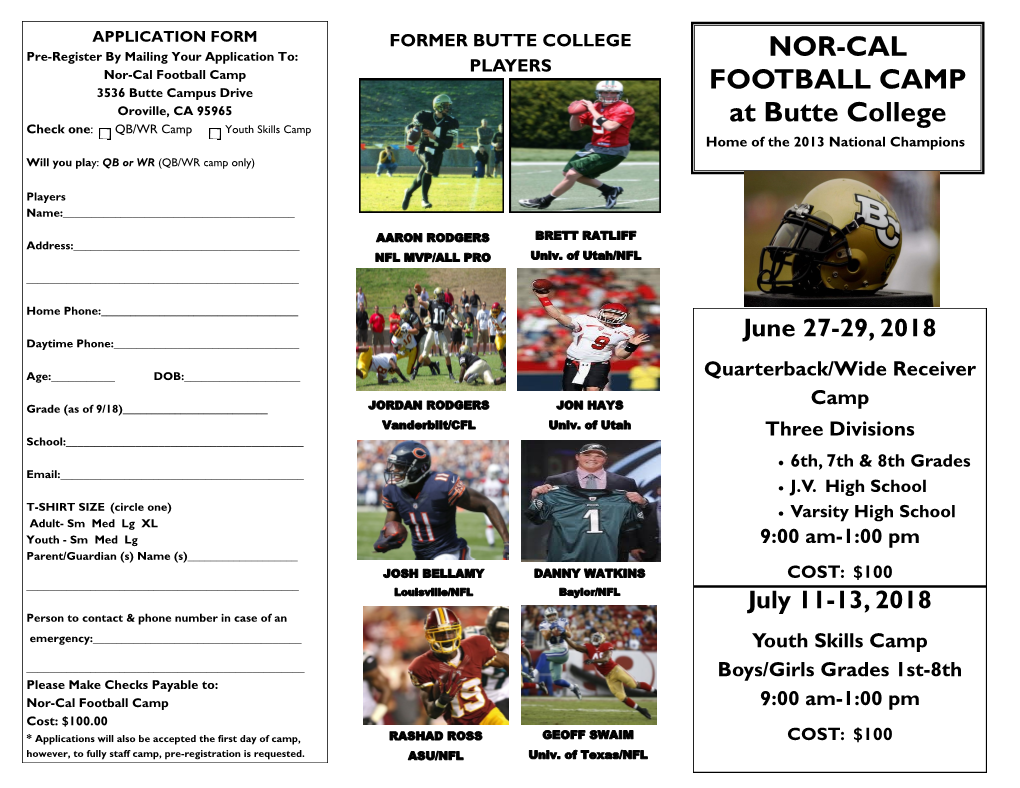 NOR-CAL FOOTBALL CAMP at Butte College