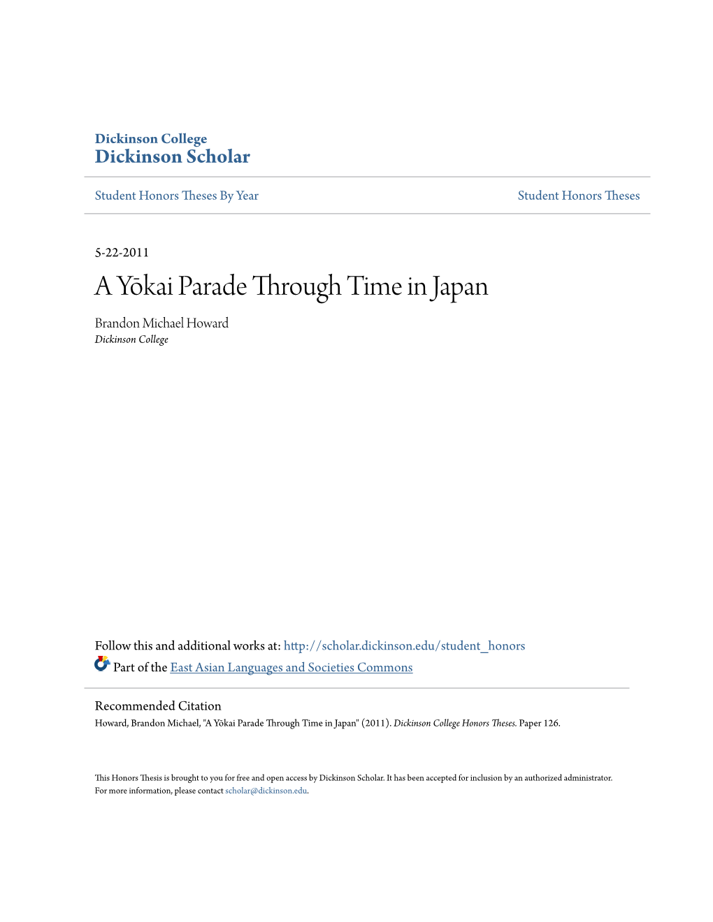 A Yōkai Parade Through Time in Japan Brandon Michael Howard Dickinson College