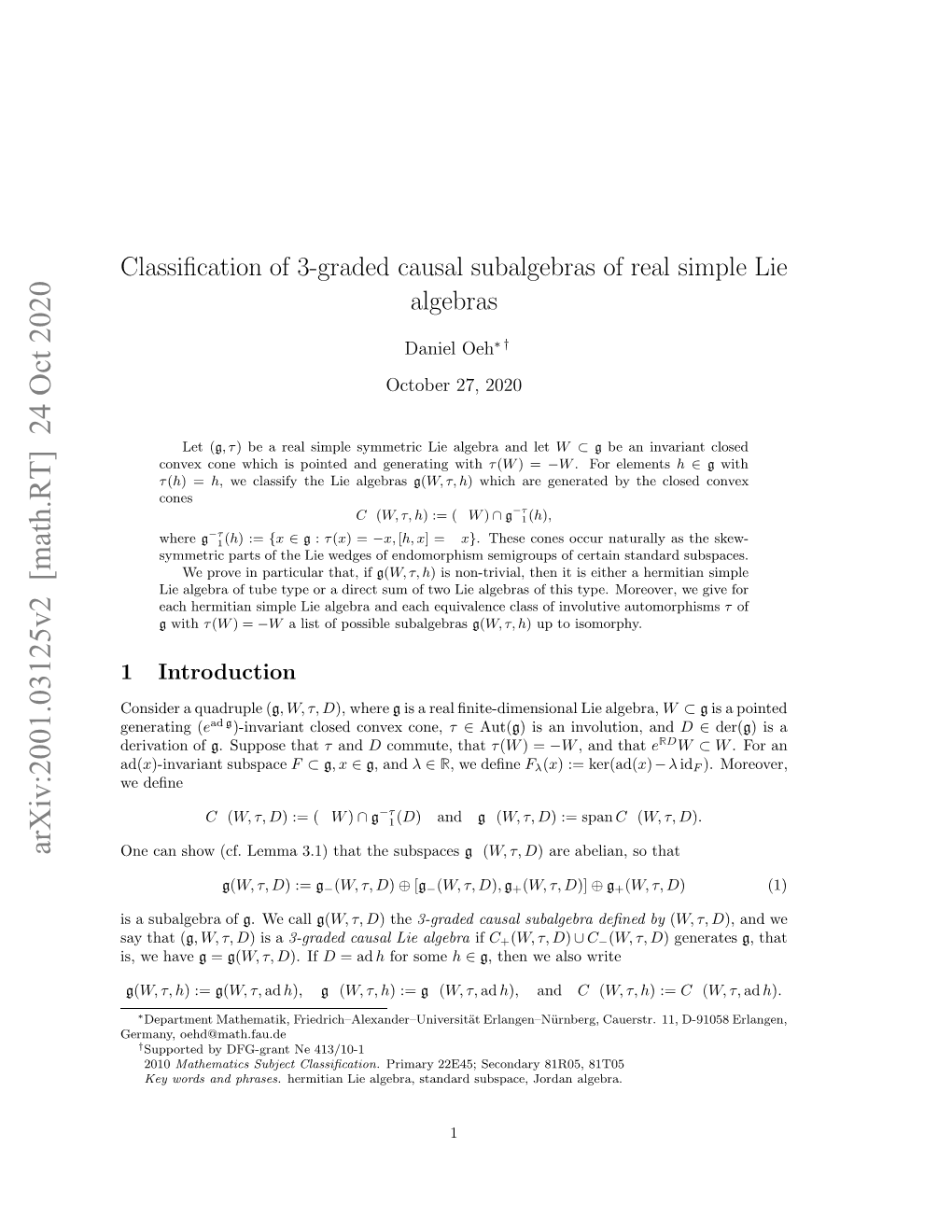 Classification of 3-Graded Causal Subalgebras of Real Simple Lie