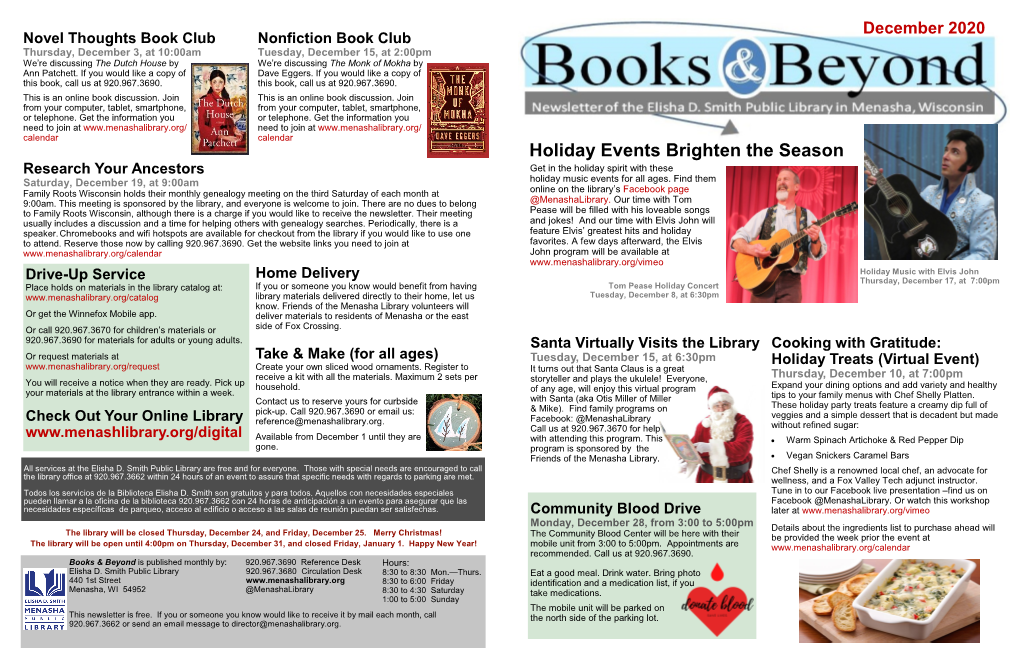 Holiday Events Brighten the Season Research Your Ancestors Get in the Holiday Spirit with These Saturday, December 19, at 9:00Am Holiday Music Events for All Ages