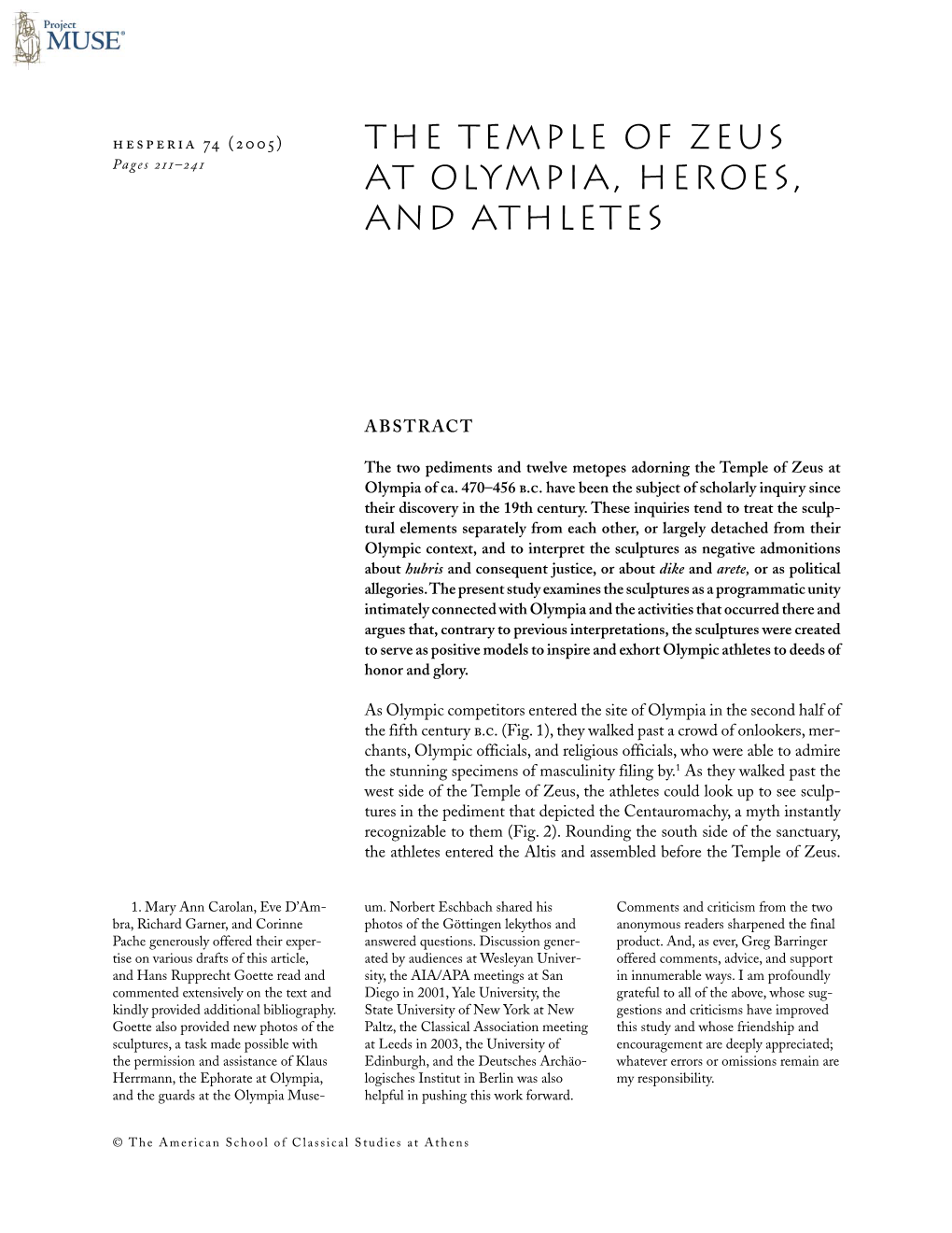 The Temple of Zeus at Olympia, Heroes, and Athletes