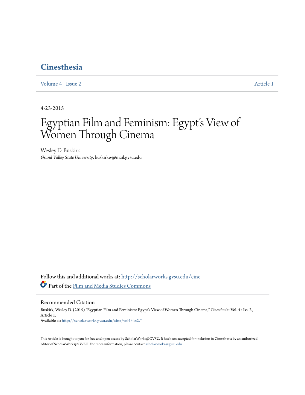 'Egyptian Film and Feminism: Egypt's View Of