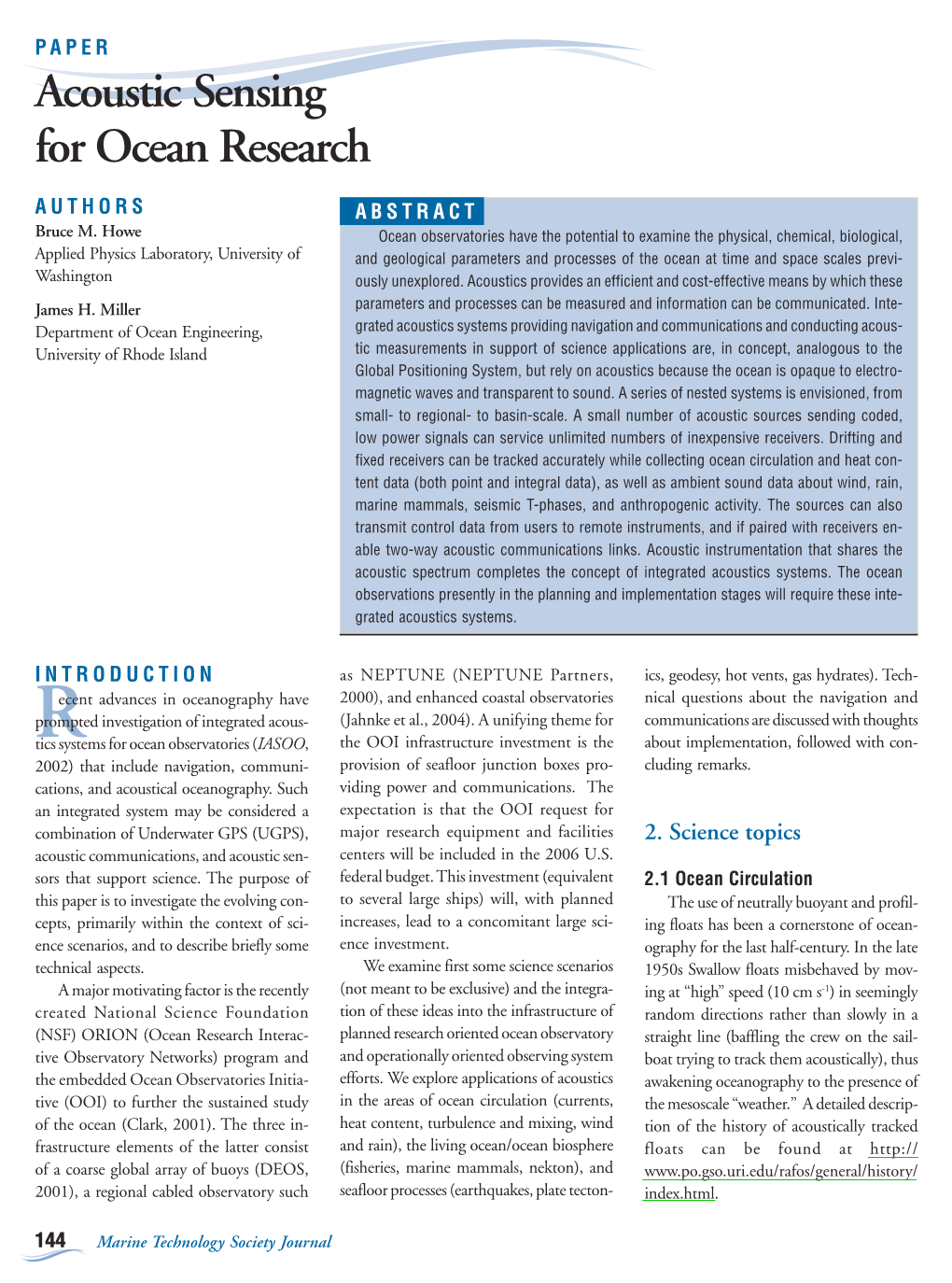 Acoustic Sensing for Ocean Research