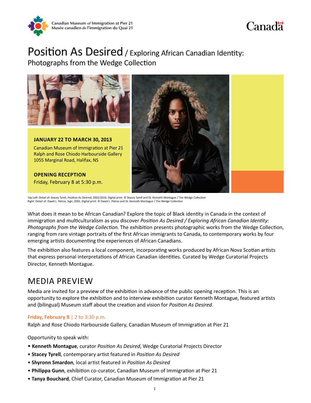 Position As Desired/ Exploring African Canadian Identity