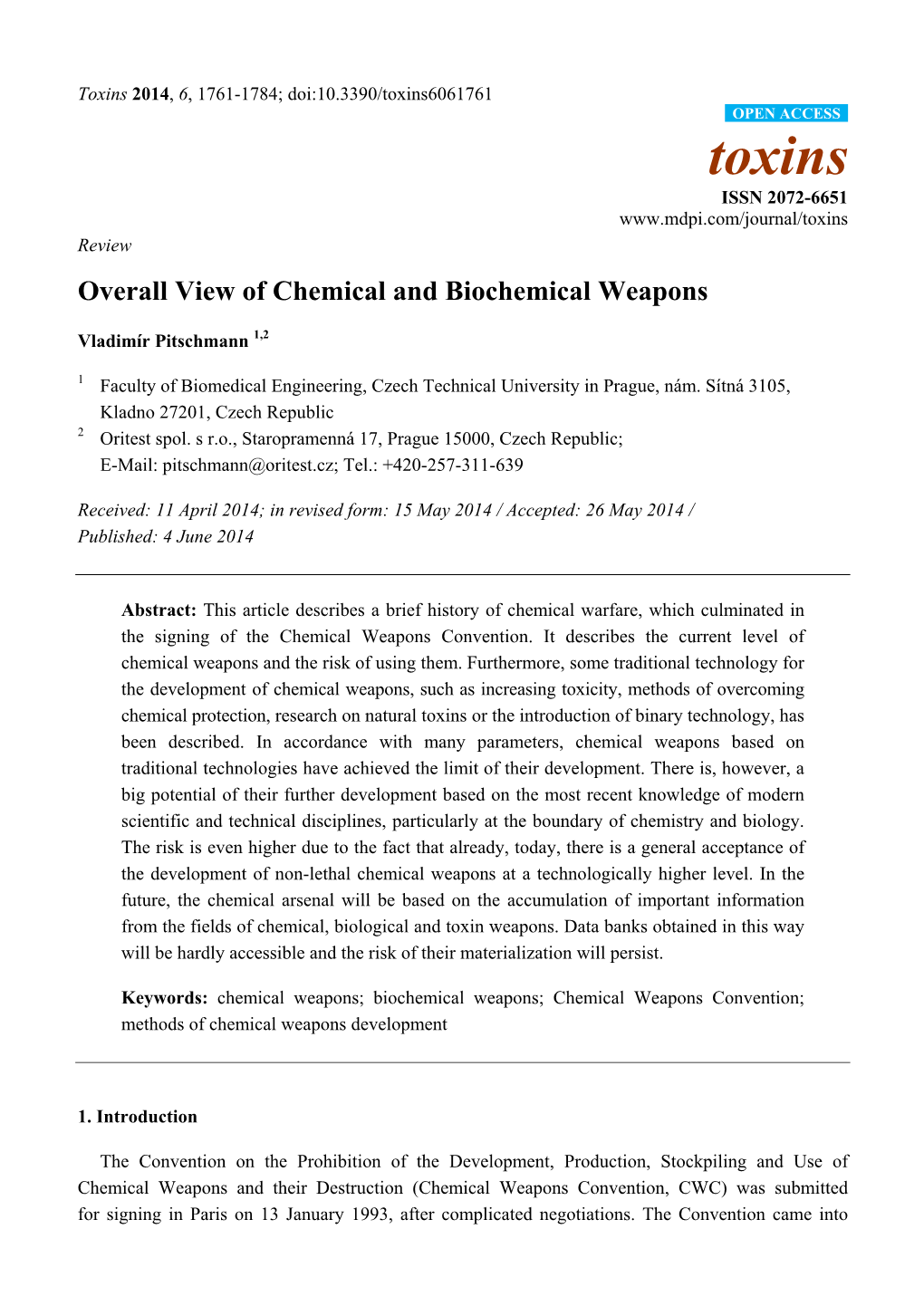 Overall View of Chemical and Biochemical Weapons