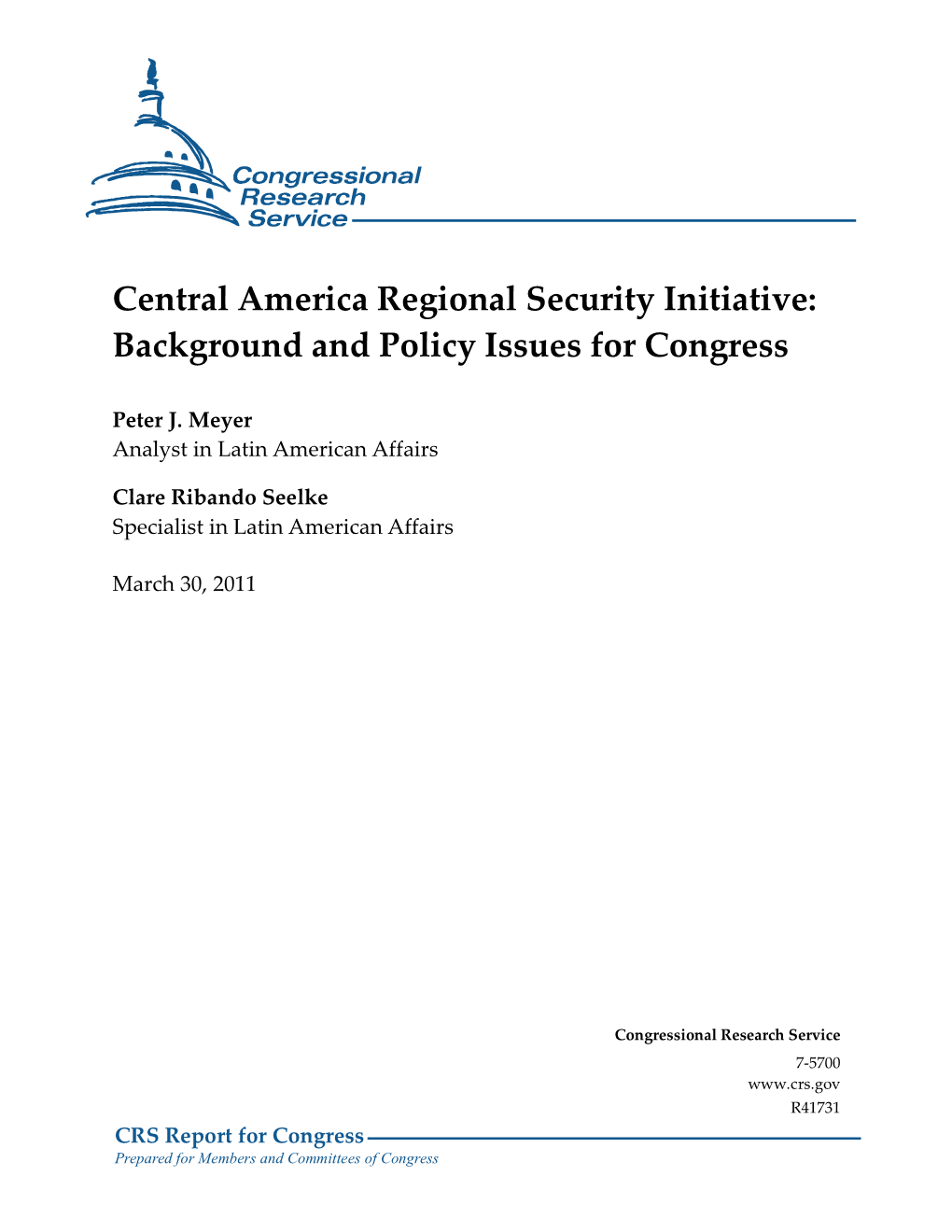 Central America Regional Security Initiative: Background and Policy Issues for Congress