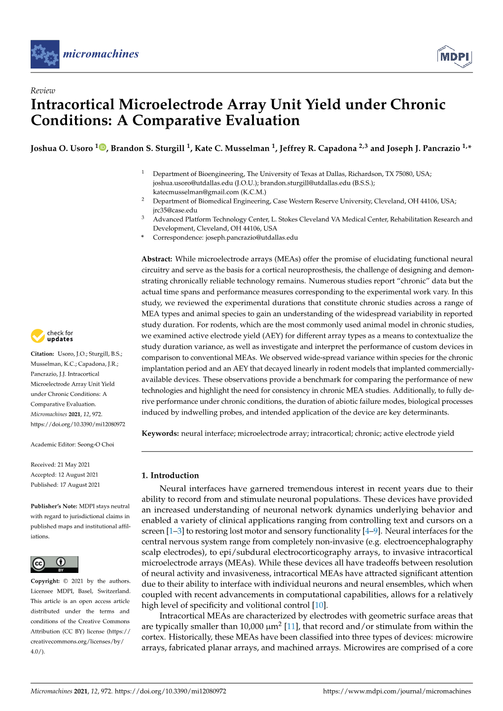 Intracortical Microelectrode Array Unit Yield Under Chronic Conditions: a Comparative Evaluation