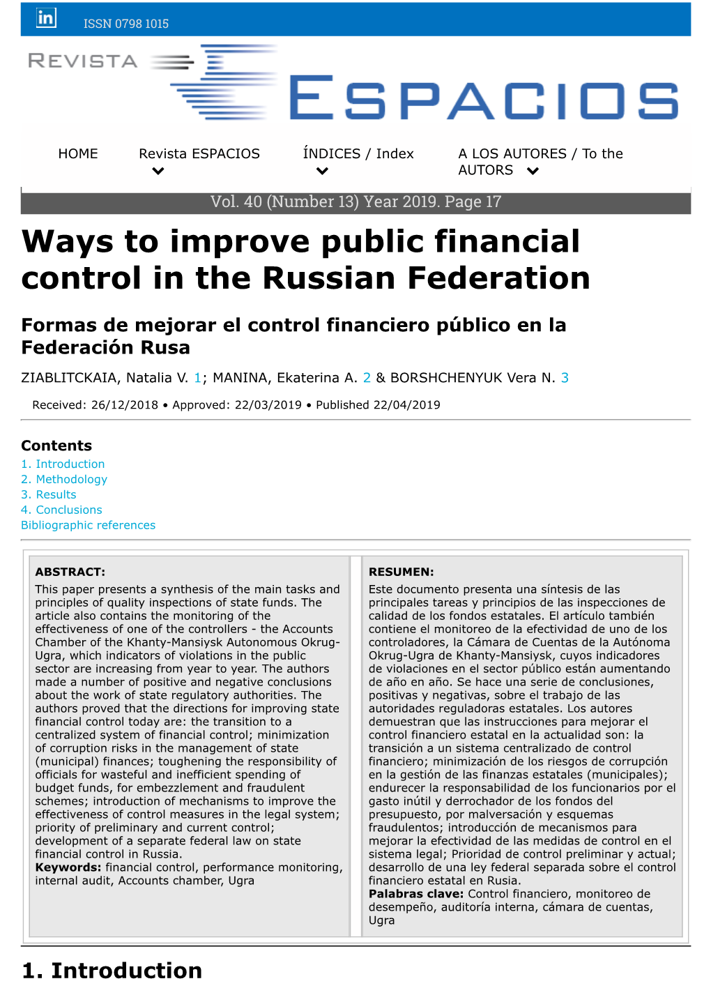 Ways to Improve Public Financial Control in the Russian Federation